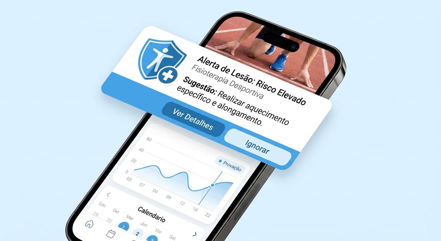 Notificação de alerta de lesão no app Millbody prevenindo riscos durante a execução de exercícios