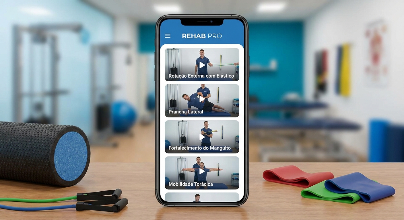 App Millbody exibindo exercício com vídeo de execução correta para fisioterapeuta esportivo
