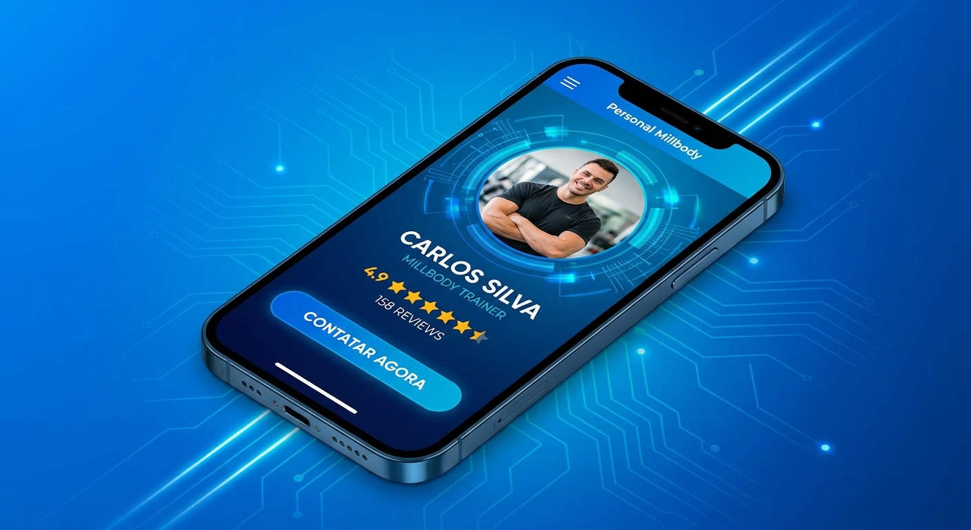 App Personal Millbody para instrutores Mockup do app Personal Millbody com perfil de instrutor de Pilates