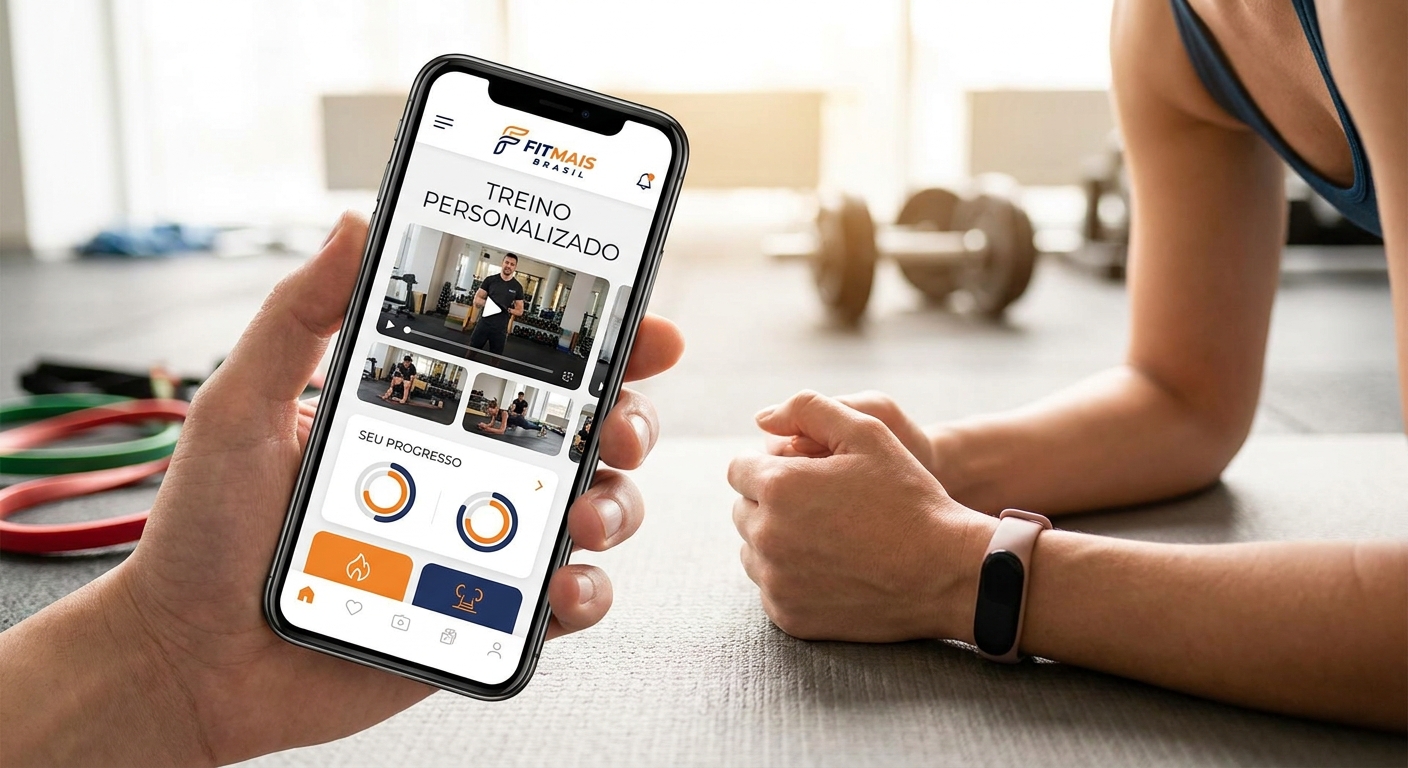 App personal trainer personalizado Millbody mostrando interface de treino individualizado com vídeos e progresso