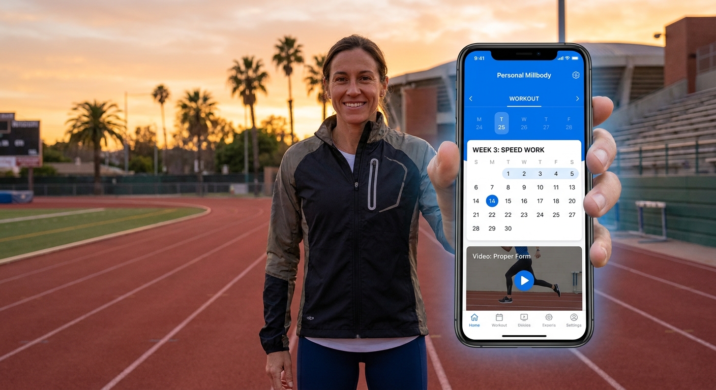 Coach de corrida usando o app Personal Millbody com planilha e vídeo - tecnologia que valoriza seu profissional