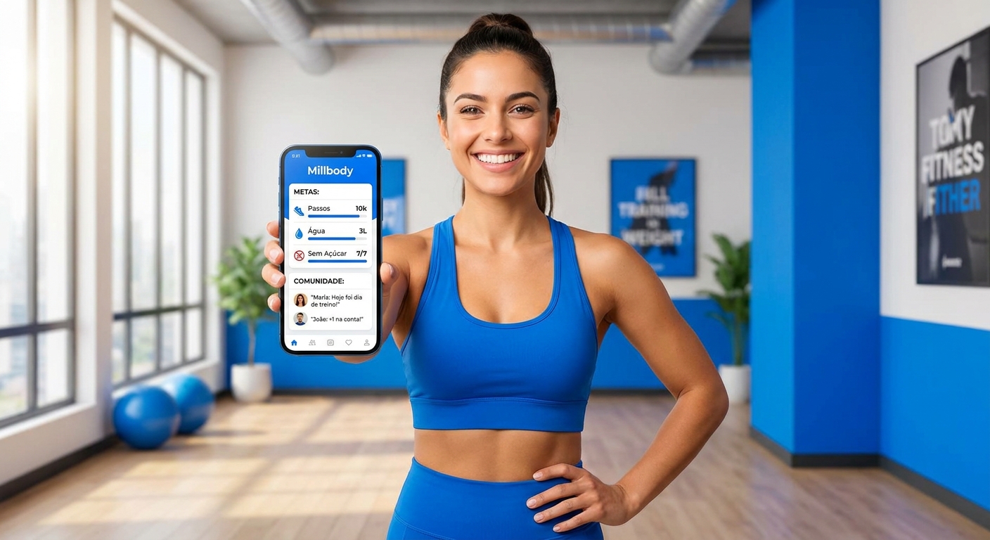 Coach de emagrecimento usando app personal trainer próprio Millbody