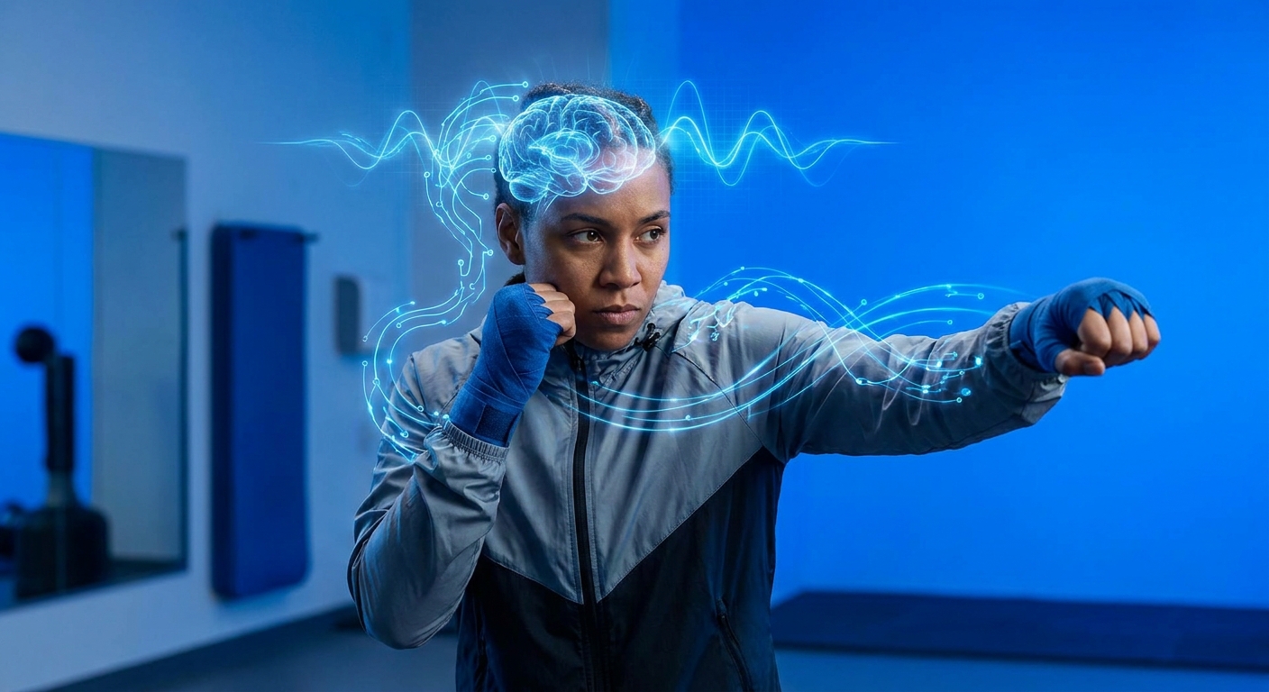 Coach de performance cognitiva em posição de Boxe com elementos de mente e movimento - Personal Millbody