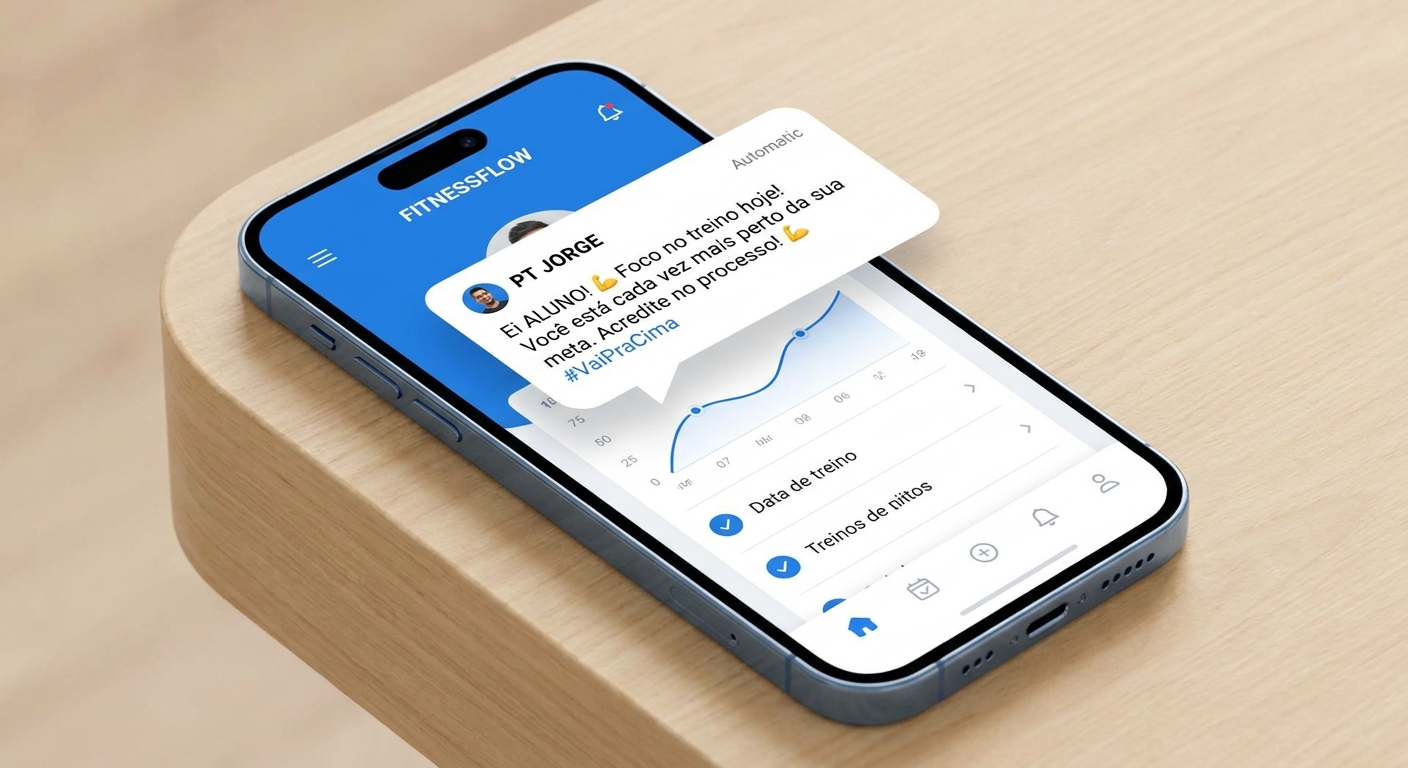 Tela de mensagens automáticas motivacionais do Personal Millbody