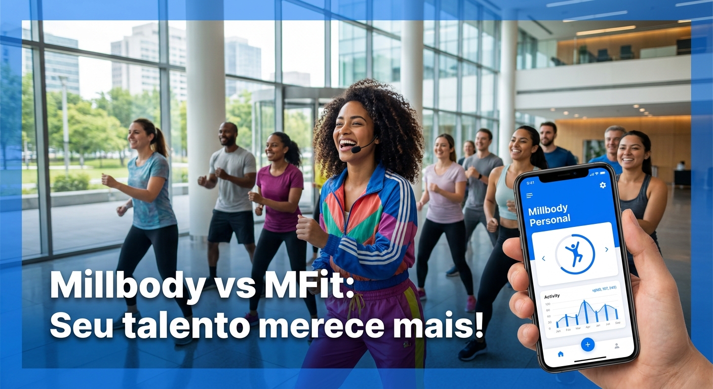 Professor de dança urbana liderando ginástica laboral com app Millbody Personal