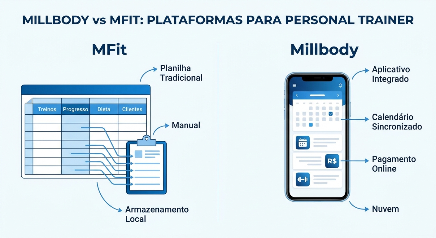 Comparativo Millbody vs MFit para personal trainer feminino