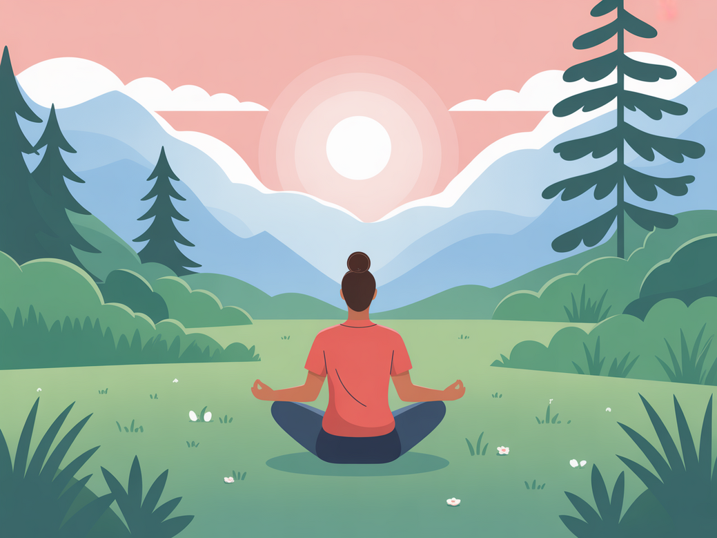 A serene person practicing mindfulness meditation in a natural environment, representing the peace offered by Vitalizen App.