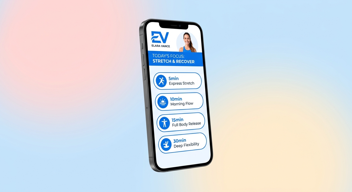 Aplicativo para personal trainer - Personal Millbody Mockup de celular mostrando app personalizado com rotinas de alongamento