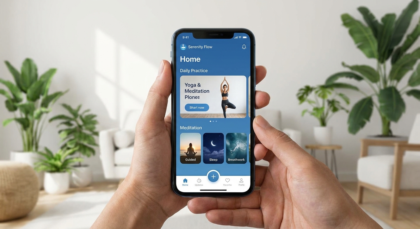 Mockup do aplicativo Vitalizen para yoga e meditação
