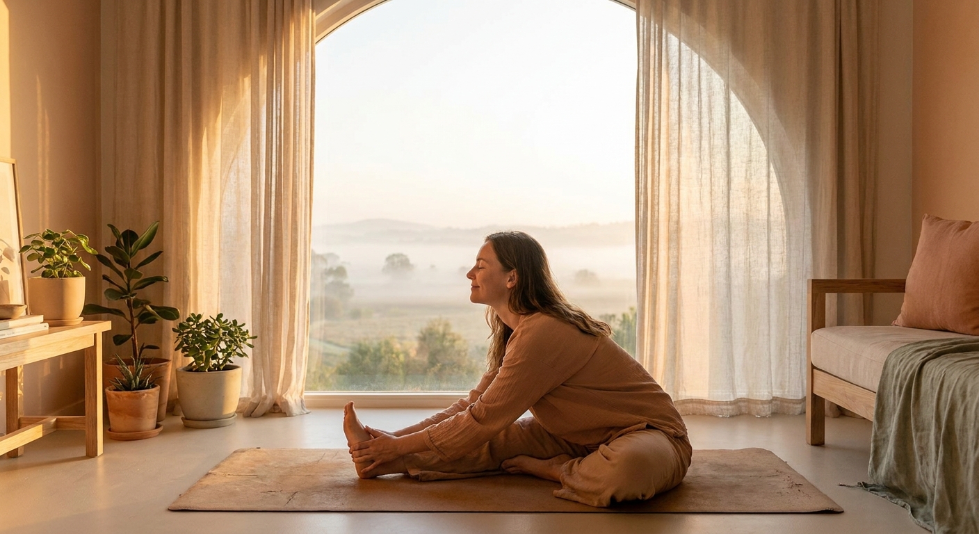 Woman practicing morning yoga poses for beginners at sunrise – a perfect start for any morning yoga for beginners routine