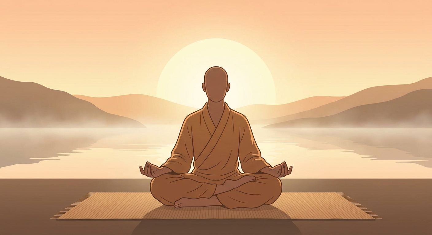 Woman meditating in lotus pose at sunrise for yoga and meditation practice