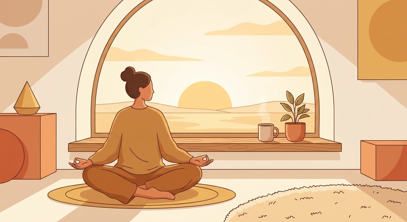 Morning yoga and meditation for beginners — peaceful sunrise practice