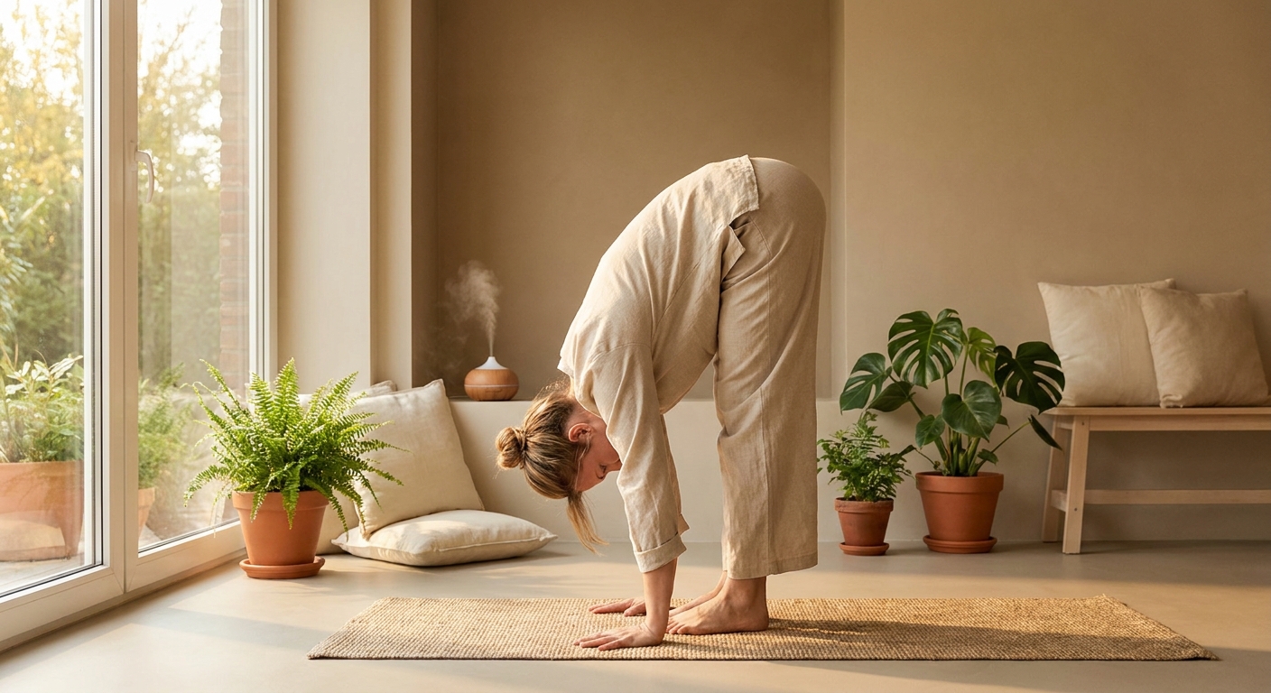 Woman practicing a morning yoga routine in a sunlit room