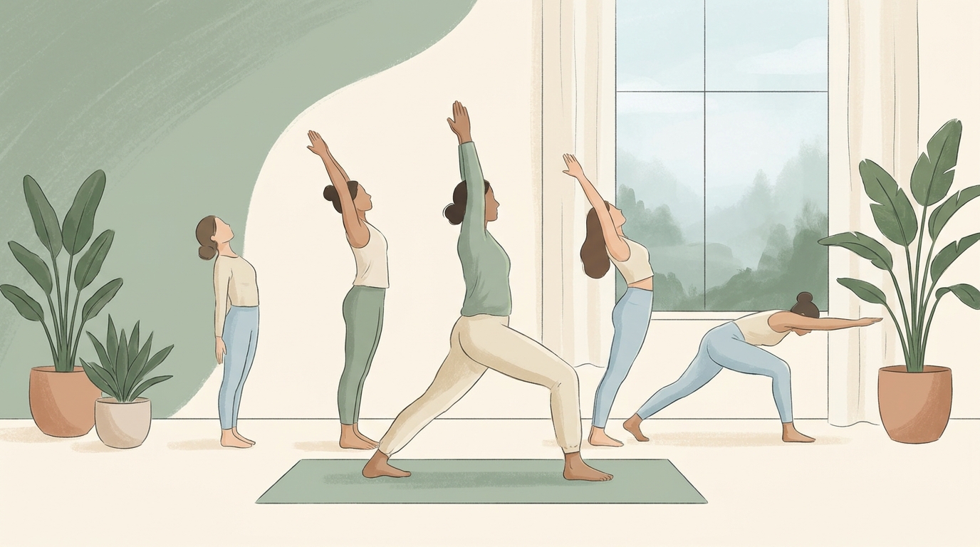 Woman practicing morning yoga routine in bright calm environment