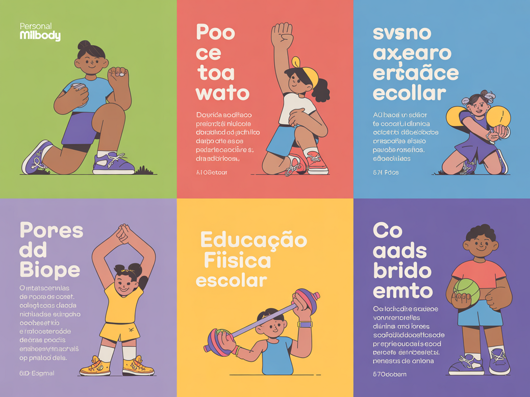 Infográfico sobre motivação na educação física escolar com ilustrações de crianças praticando esportes e citações inspiradoras.
