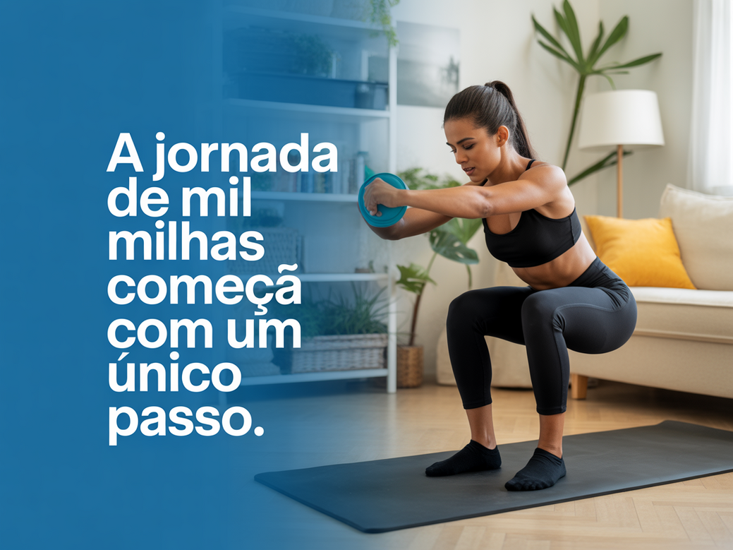 Personal trainer usando citações de motivação para perda de peso para inspirar seu aluno durante um treino em casa.