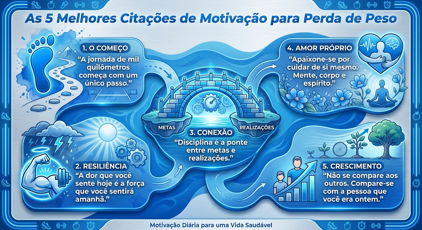 Citações de motivação para perda de peso em cards visuais