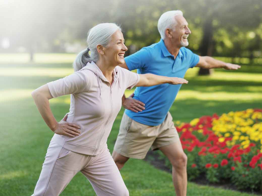 Grupo de idosos ativos praticando exercícios com halteres, ilustrando o uso de mensagens de motivação para academia terceira idade.