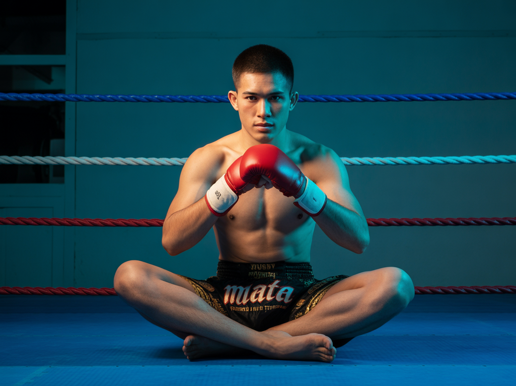 Coach de performance cognitiva aplicando a filosofia do Muay Thai para treinar o foco mental e a resiliência de um cliente.