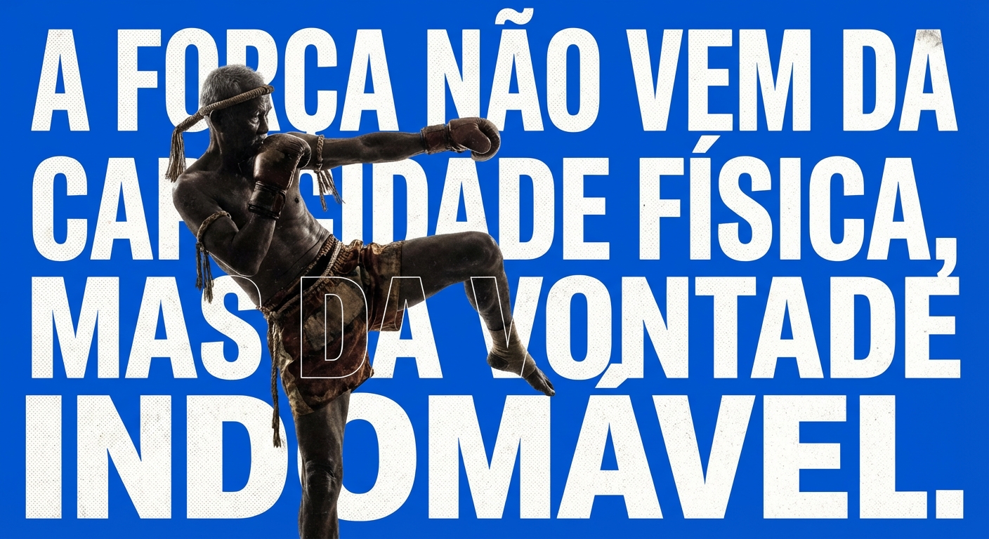 Idoso praticando exercício com luvas de Muay Thai e mensagens motivacionais de personal trainer