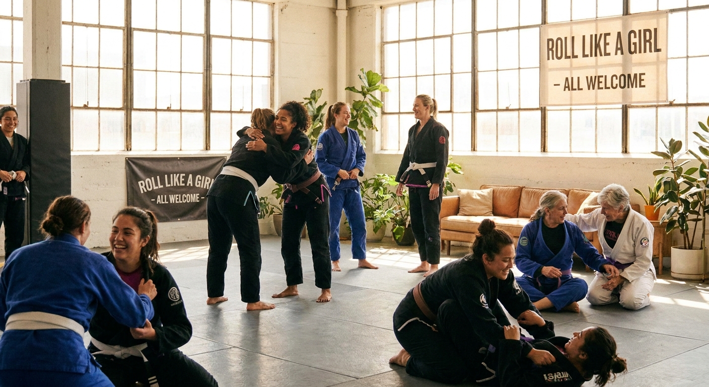 Personal trainer para mulheres que treinam Jiu-Jitsu - Treino feminino adaptado Mulheres de diferentes idades e corpos treinando Jiu-Jitsu em ambiente acolhedor