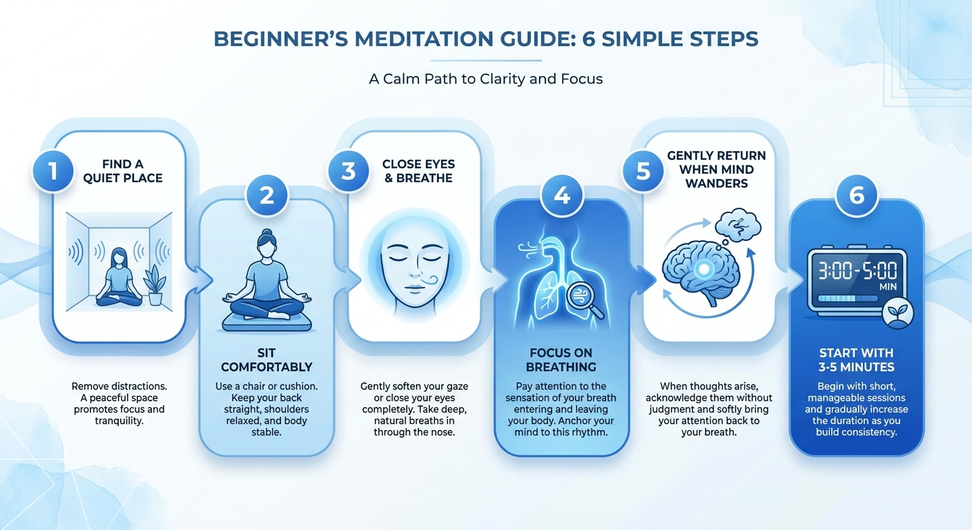 Infográfico passo a passo de como meditar para iniciantes
