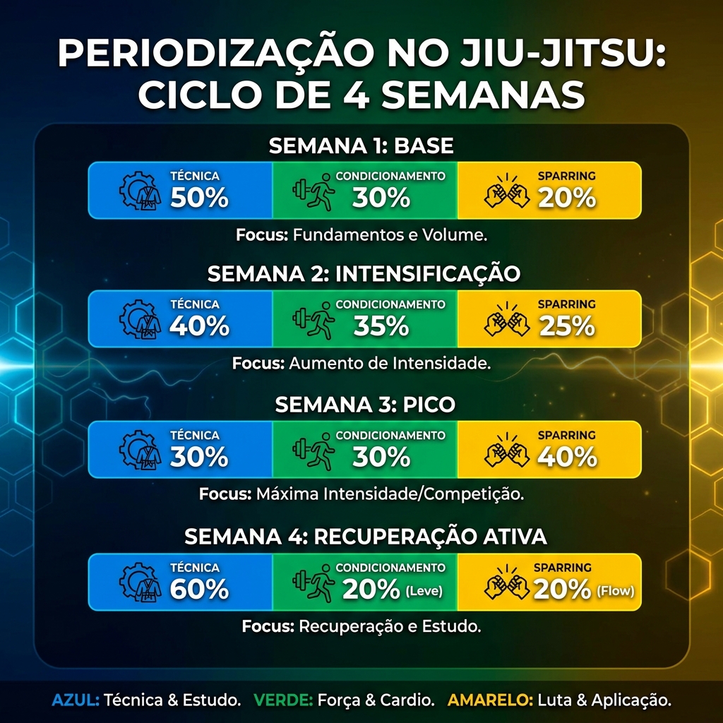 Periodização no Jiu-Jitsu – Ciclo de 4 semanas com técnica, condicionamento e sparring