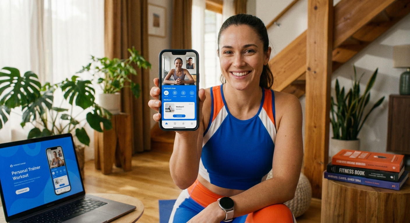 Personal trainer atendendo aluno online pelo celular com app de treino