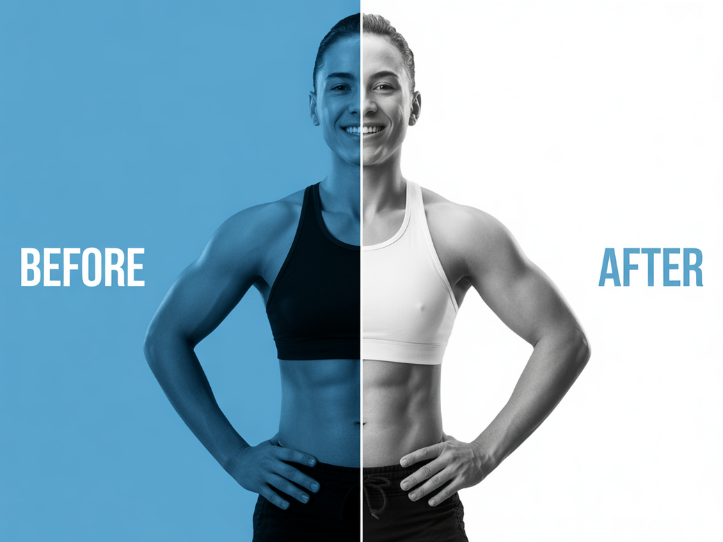 Personal CrossFit coach showcasing a client's 90-day transformation before and after