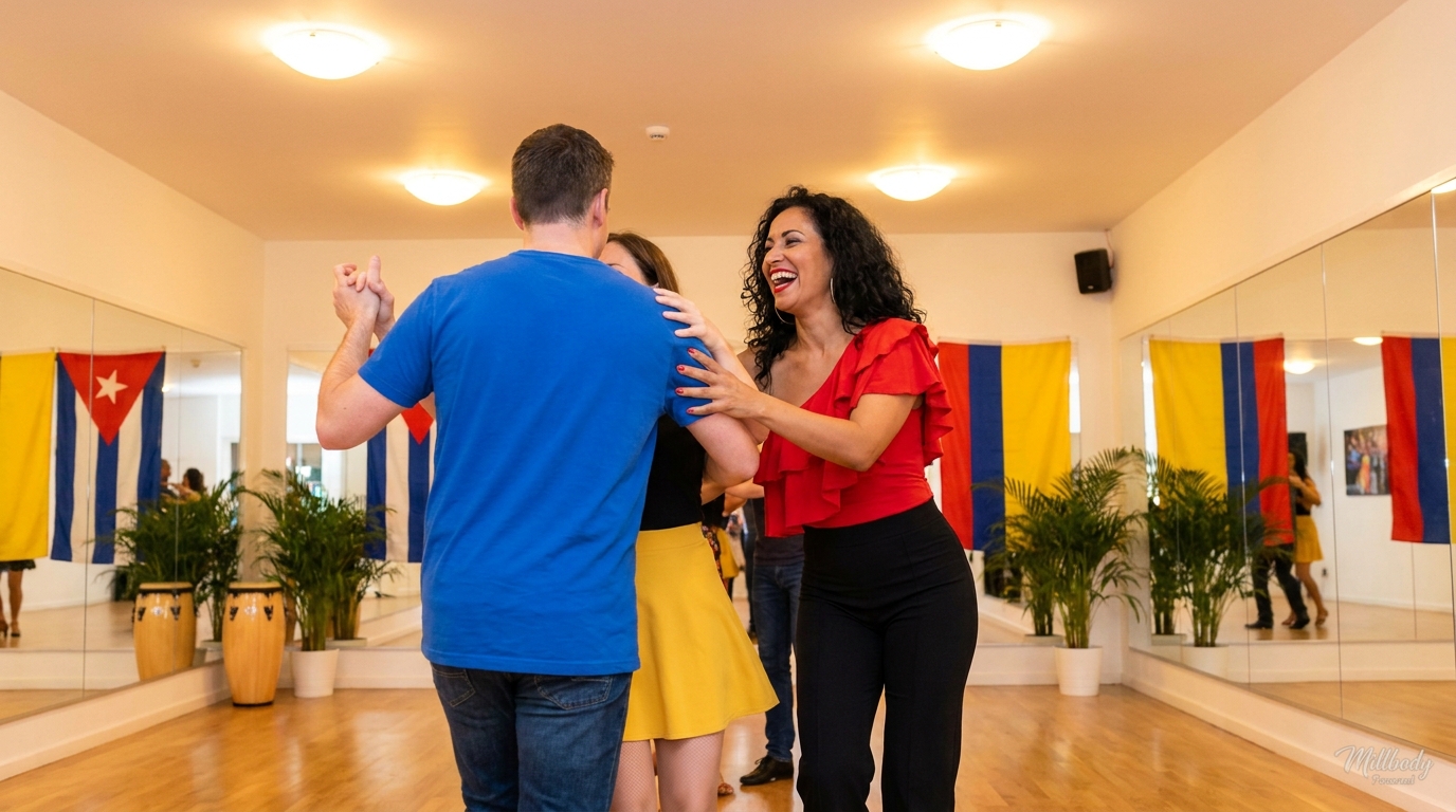 Professor de dança latina ensinando salsa com energia e cultura latina