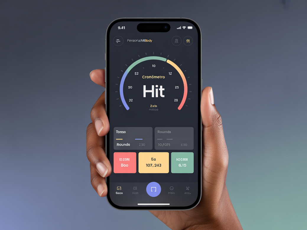 Screenshot do aplicativo Personal Millbody mostrando o cronômetro para treinos HIIT, uma ferramenta essencial para aplicar a filosofia do jiu-jitsu.