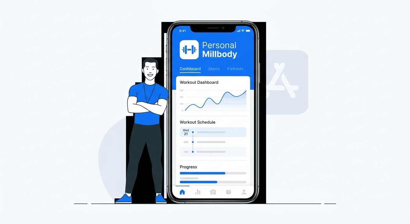 Personal Trainer comemorando ao usar o app Personal Millbody para gerir seu negócio e fidelizar alunos em 2026