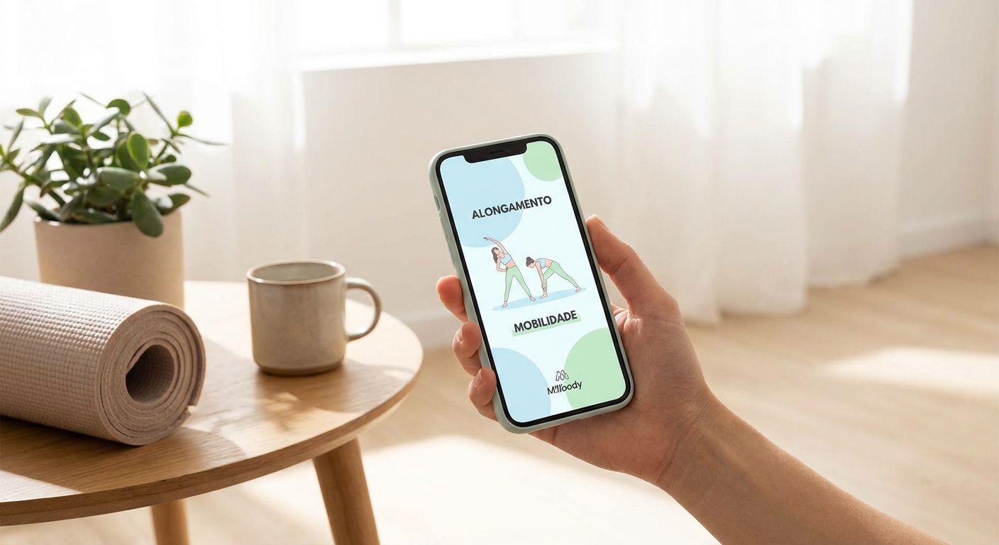 App Personal Millbody exibindo série de alongamento e mobilidade para reabilitação pós-Covid