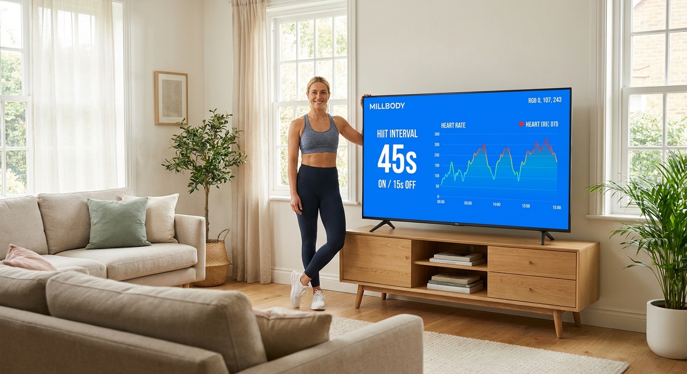 App Personal Millbody para TV – treino HIIT com cronômetro e batimento cardíaco