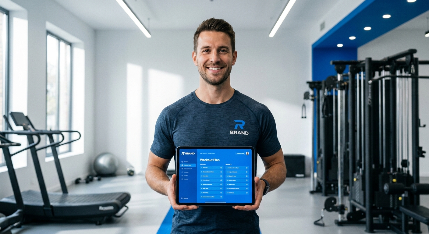 Personal trainer sorridente usando tablet com a plataforma Personal Millbody - Millbody vs MFit