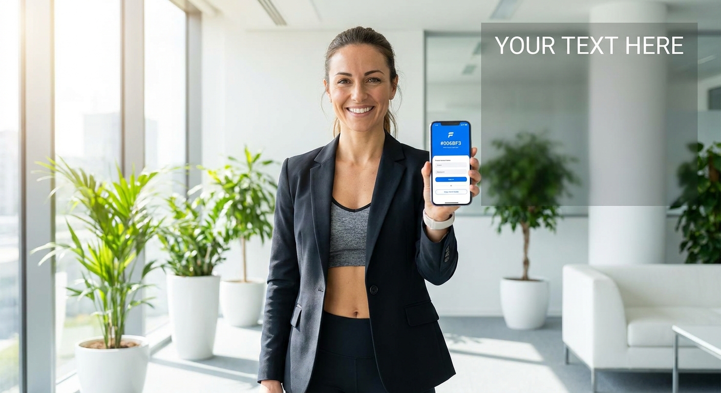 Millbody vs MFit: treinadora corporativa usando app Personal Millbody em ambiente empresarial