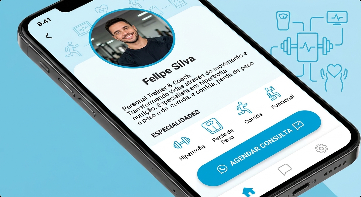 Perfil profissional de personal trainer na plataforma Personal Millbody com foto, bio e contato