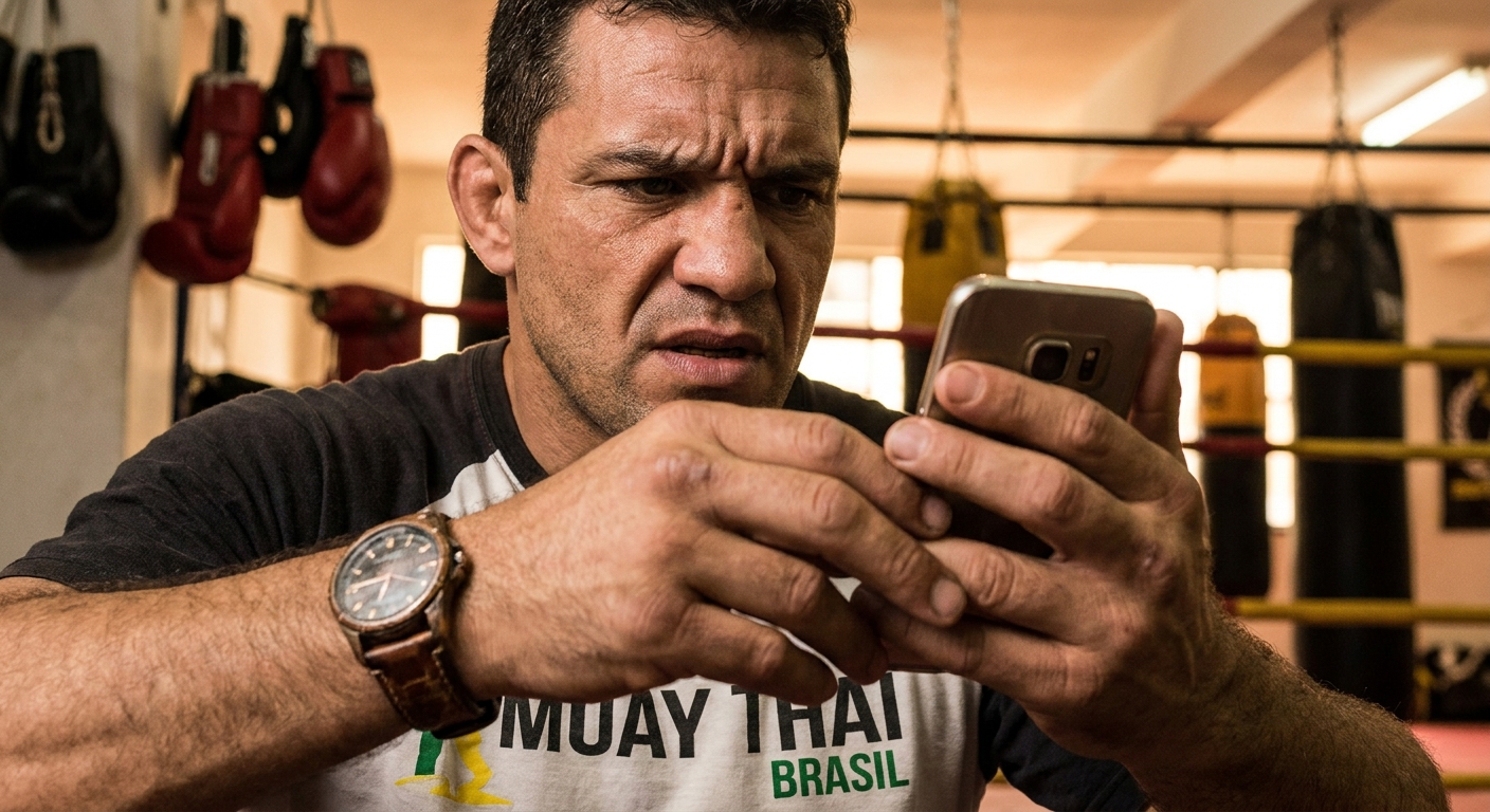 Personal trainer de Muay Thai gerenciando turmas pelo celular de forma eficiente