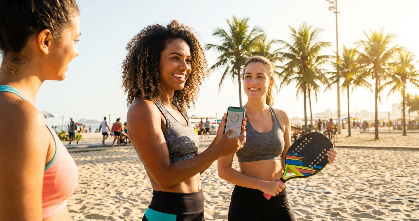 Personal trainer usando app Millbody na quadra de Beach Tennis personal trainer usando app millbody na quadra de beach tennis