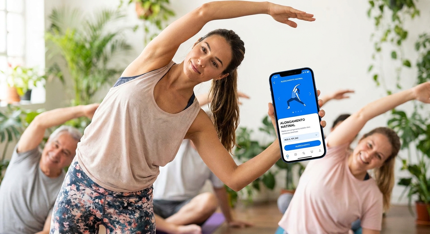 App para personal trainer - Personal Millbody App para personal trainer com instrutora de alongamento usando aplicativo Personal Millbody