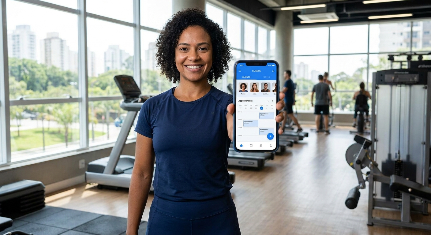 Personal trainer usando aplicativo de gestão de agenda e alunos da Personal Millbody