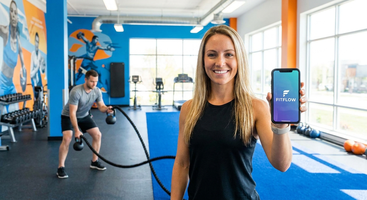 Personal trainer utilizando app próprio para treino funcional