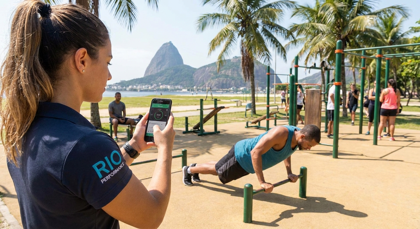 Personal Trainer Millbody registrando evolução do aluno Personal trainer usando aplicativo para registrar evolução do aluno em calistenia