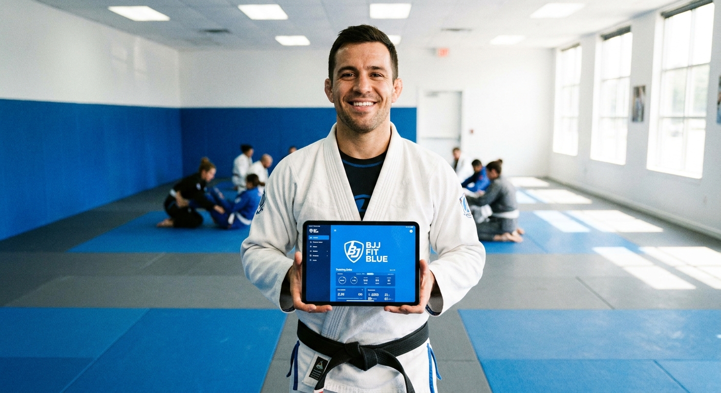 personal trainer de jiu jitsu usando app millbody para plano premium
