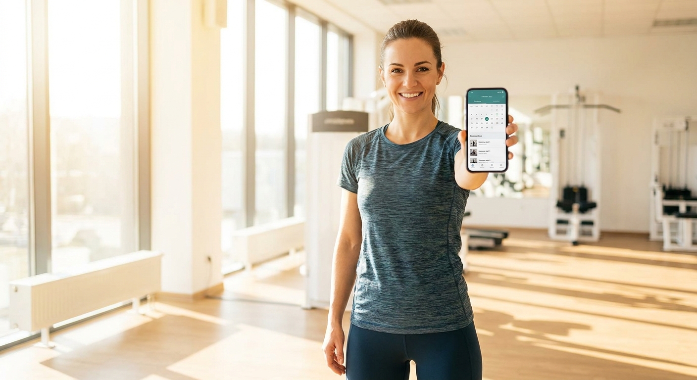 Personal trainer usando aplicativo Millbody para gerenciar treinos femininos