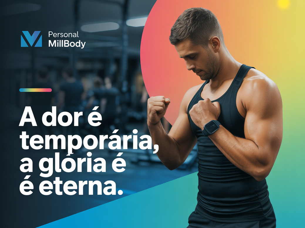 Personal trainer motivando cliente durante treino HIIT com a frase motivacional para treinar 'A dor é temporária, a glória é eterna'
