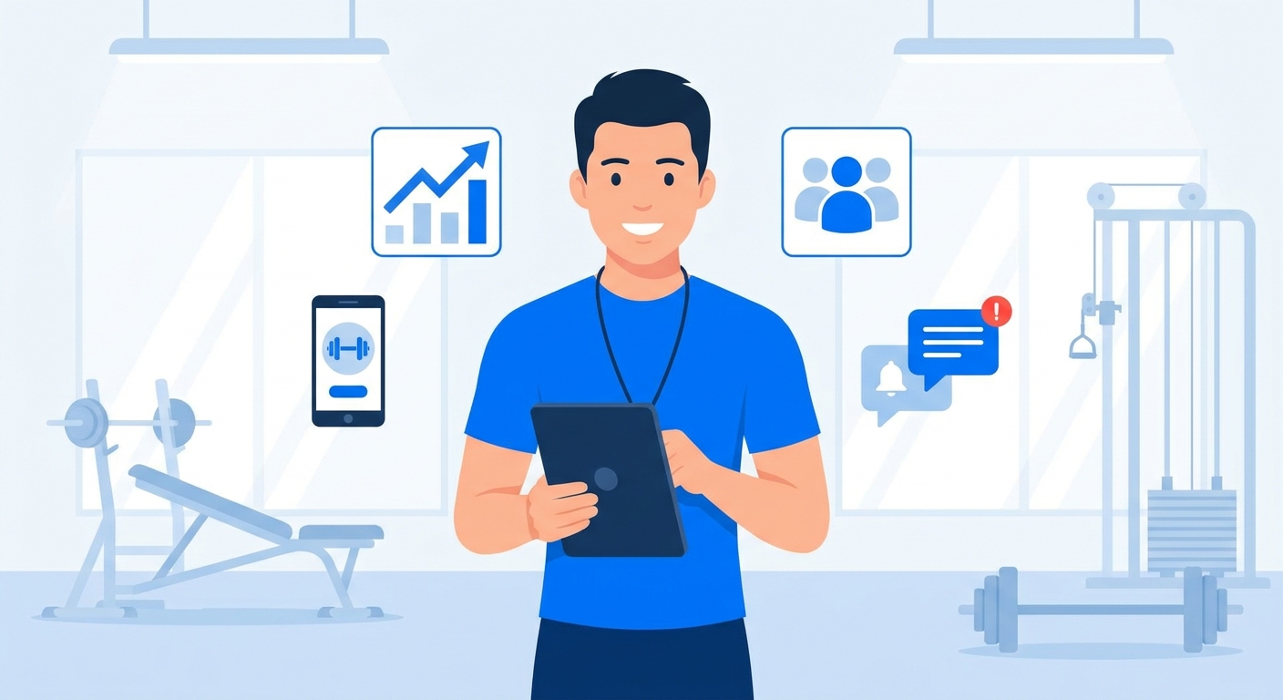 Personal trainer usando tecnologia para treinar aluno em 2026
