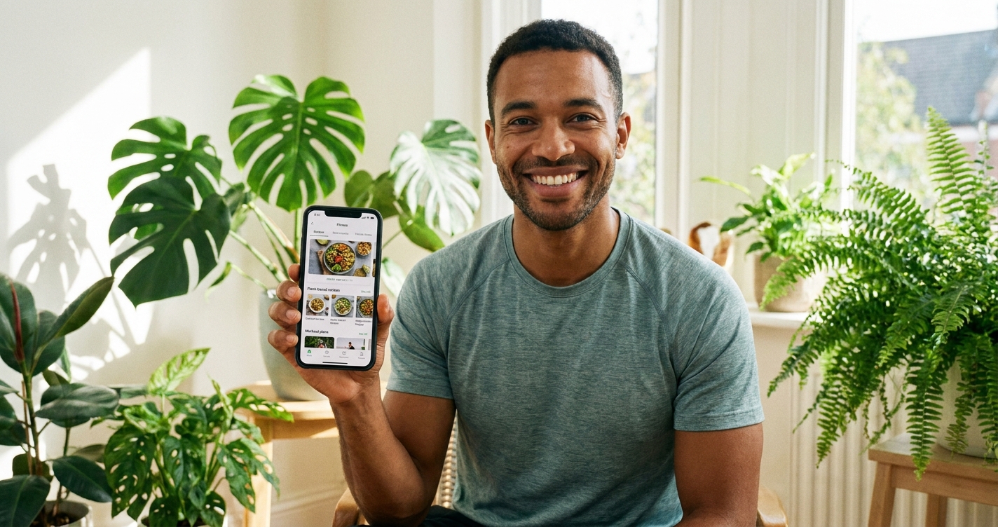 Personal trainer vegano usando app Personal Millbody para treinos de CrossFit