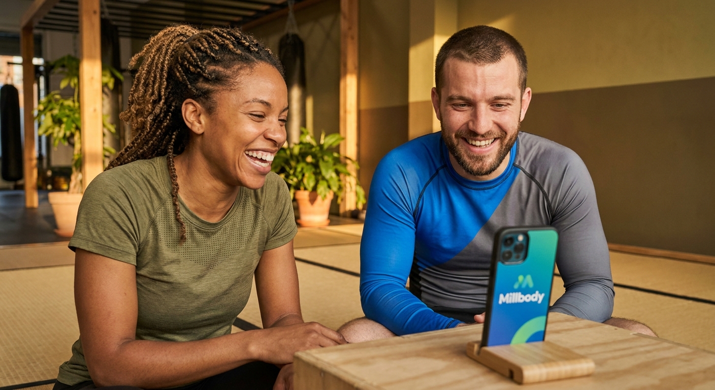 App para personal trainer de MMA: vegano usando Millbody no tatame
