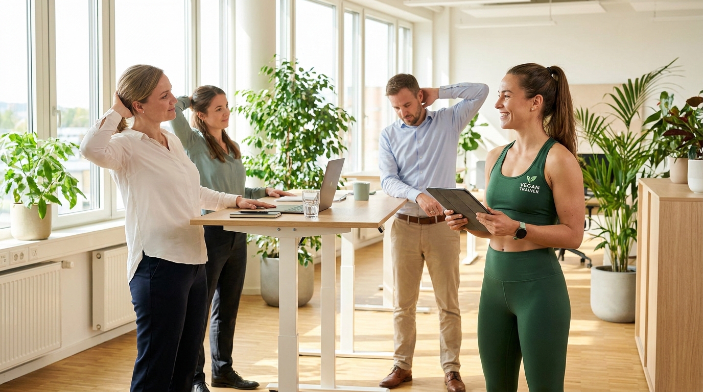 Personal vegano ensina ginástica laboral vegana com auxílio do app Millbody — saúde natural e gestão digital